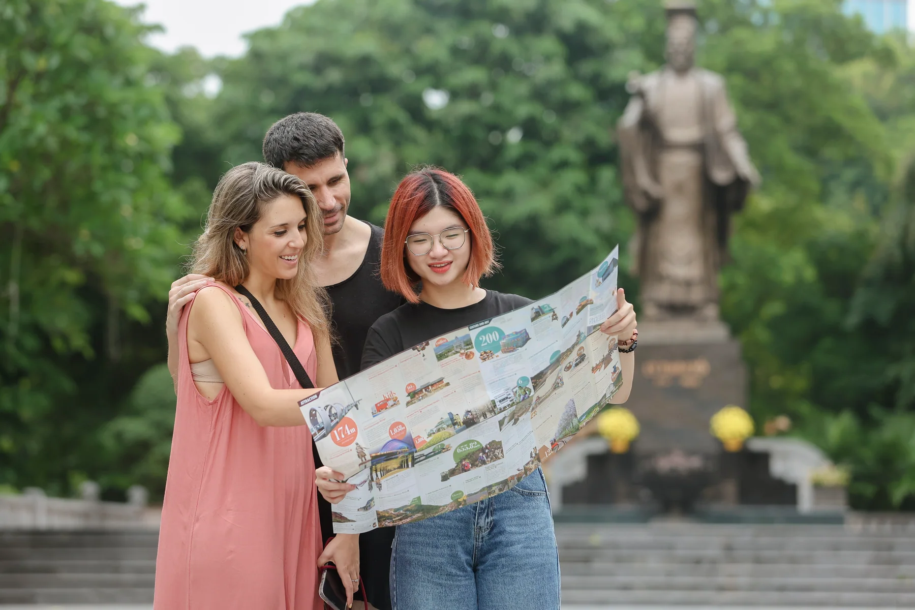 Visitors exploring Vietnam with a local guide